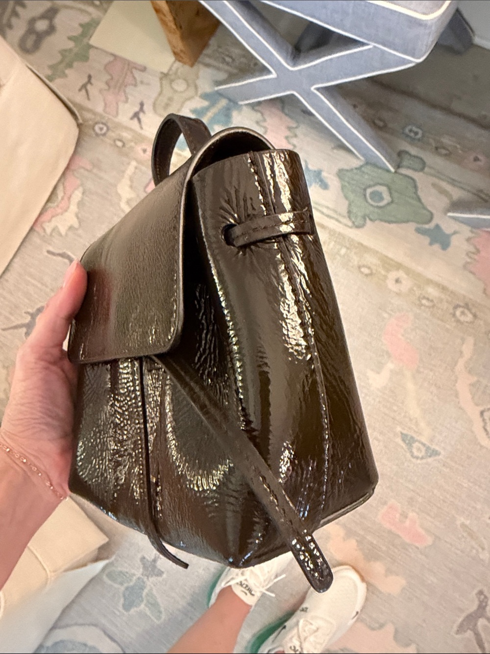 Mansur Gavriel Espresso Patent Leather Mini Soft Lady Bag - Picture 8 of 9